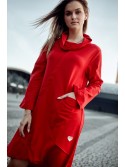 Trapezoidal dress with a wide turtleneck, red FI699 - Online store - Boutique